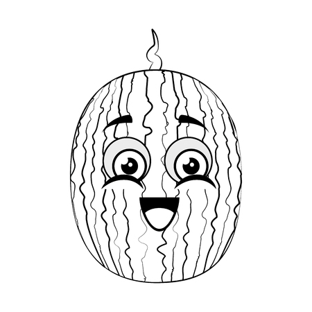 watermelon fruit with cartoon face icon over white background vector illustrationのイラスト素材