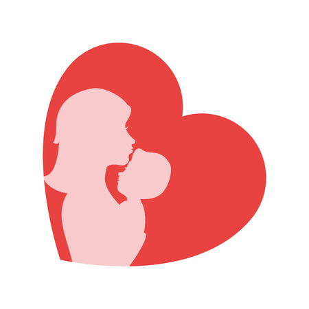 heart with mother and baby icon over white background colorful design vector illustrationのイラスト素材