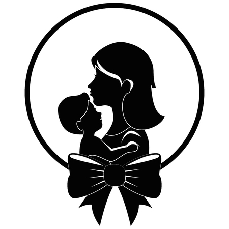frame with mother holding a baby icon over white background vector illustrationのイラスト素材