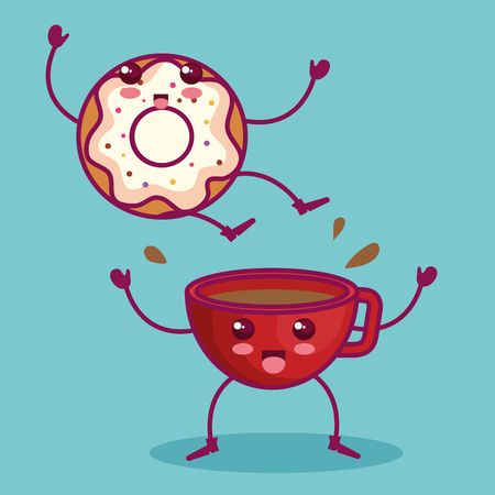 donut and cup of coffee over teal background vector illustrationのイラスト素材