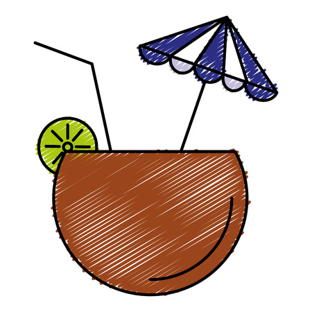 coconut cocktail with umbrella vector illustration designのイラスト素材