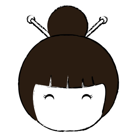 cute Little japanese doll head vector illustration designのイラスト素材