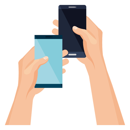 hands human with smartphones device isolated icon vector illustration designのイラスト素材