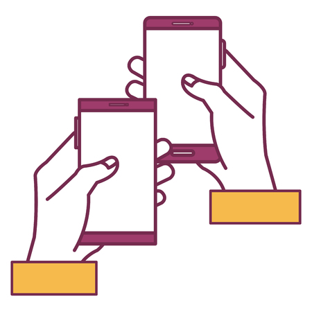 hands human with smartphones device isolated icon vector illustration designのイラスト素材