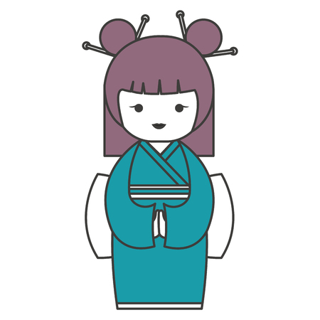 cute Little japanese doll vector illustration designのイラスト素材