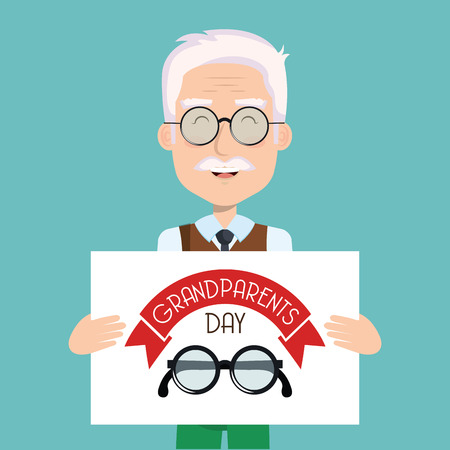 Grandpa holding grandparents day sign with glasses over teal background vector illustrationのイラスト素材