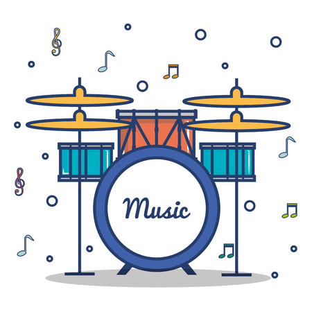 Drums and musical notes over white background vector illustrationのイラスト素材