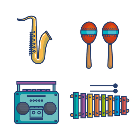 Colorful musical instruments over white background vector illustrationのイラスト素材