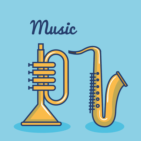 Trumpet and saxo over blue background vector illustrationのイラスト素材