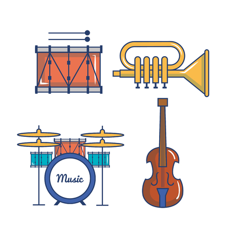 Colorful musical instruments over white background vector illustrationのイラスト素材