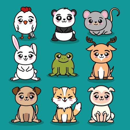 set of cute animals vector illustration graphic designのイラスト素材