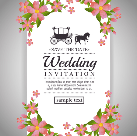 vintage wedding invitation with floral elements vector illustration graphic designのイラスト素材