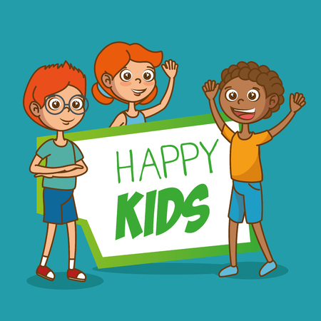 happy kids having fun cartoon vector illustration graphic designのイラスト素材