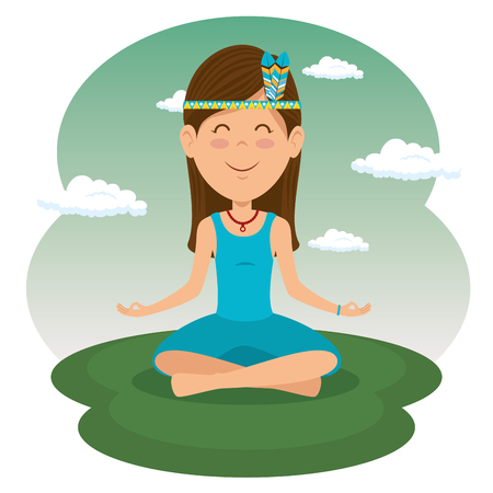 hippie woman meditating vector illustration graphic designのイラスト素材