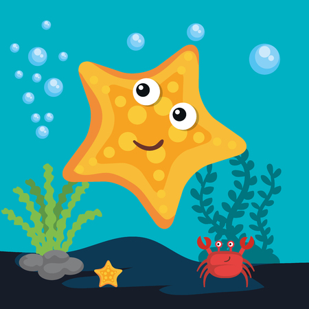 Sea life design with crab and starfish vector illustrationのイラスト素材