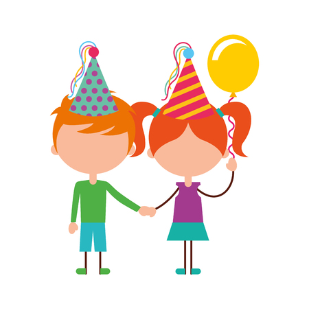 cute kids with balloons air party characters icon vector illustration designのイラスト素材