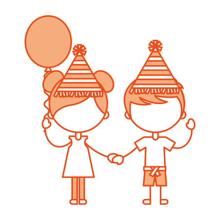cute kids with balloons air party characters icon vector illustration designのイラスト素材