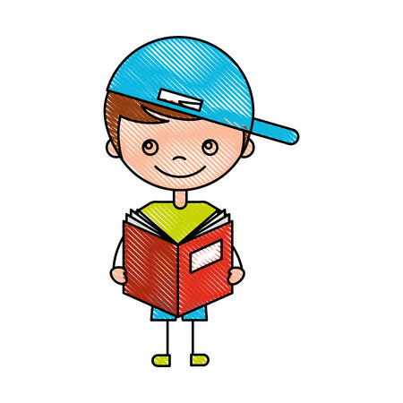 cute boy with book character icon vector illustration designのイラスト素材