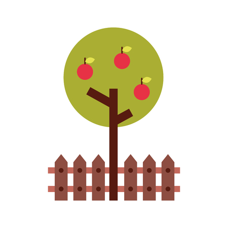 apple tree with fence vector illustration designのイラスト素材