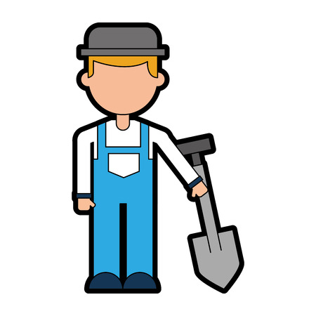 farmer character with shovel vector illustration designの写真素材