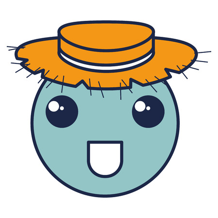 circle face emoticon with straw hat character vector illustration designのイラスト素材