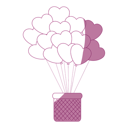 basket with balloons in heart shape icon over white background vector illustrationのイラスト素材