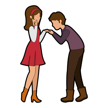 Couple of lovers in proposal of marriage icon over white background colorful design vector illustrationのイラスト素材