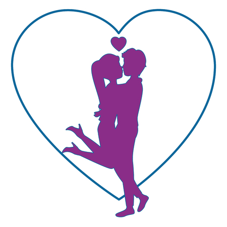 heart with silhouette of couple in love icon over white background colorful design vector illustrationのイラスト素材