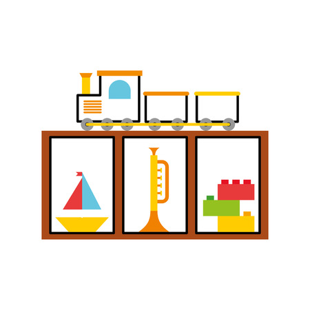 wooden drawer with toys vector illustration designのイラスト素材