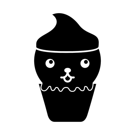 Delicious ice cream basket kawaii character vector illustration designのイラスト素材