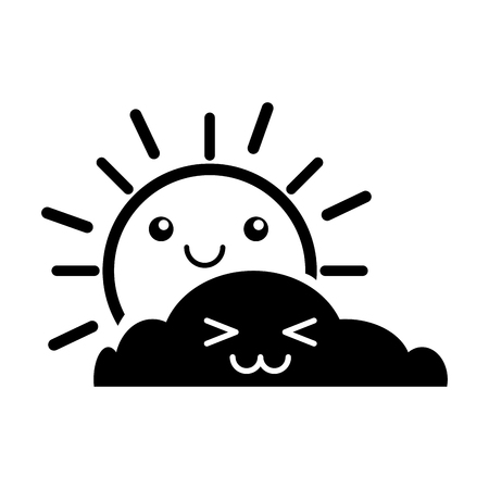 summer sun with cloud scene kawaii character vector illustration designのイラスト素材