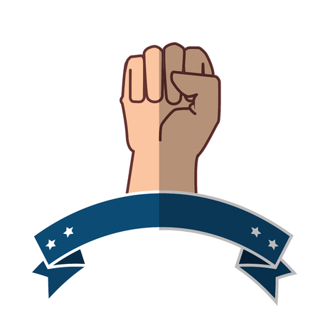 decorative ribbon with human hand icon over white background vector illustrationのイラスト素材