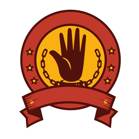 seal stamp with hand with handcuffs and chain icon over white background vector illustrationのイラスト素材