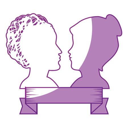 decorative ribbon with silhouette of womens heads icon over white background vector illustrationのイラスト素材