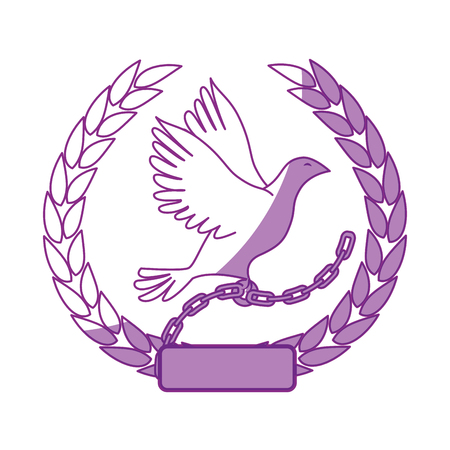 wreath of leaves with dove icon over white background vector illustrationのイラスト素材