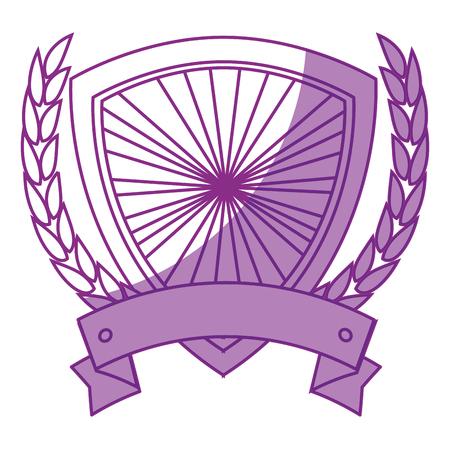 wreath of leaves with shield frame icon over white background vector illustrationのイラスト素材