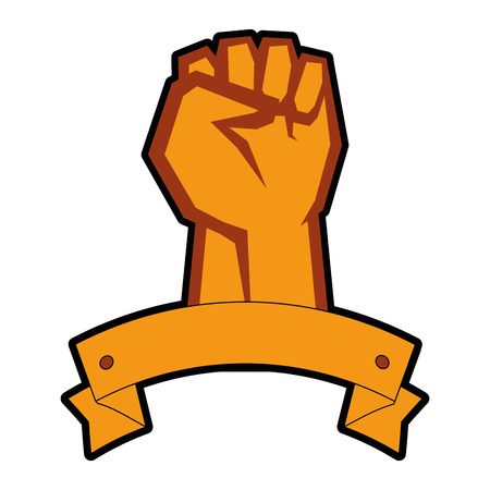 decorative ribbon with Hand with clenched fist icon over white background vector illustrationのイラスト素材