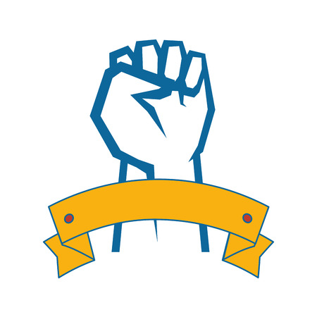 decorative ribbon with Hand with clenched fist icon over white background vector illustrationのイラスト素材