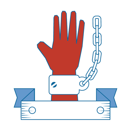 decorative ribbon with hand with handcuffs icon over white background vector illustrationのイラスト素材