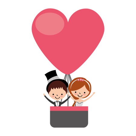 Married couple traveling in balloon avatar characters vector illustration designのイラスト素材