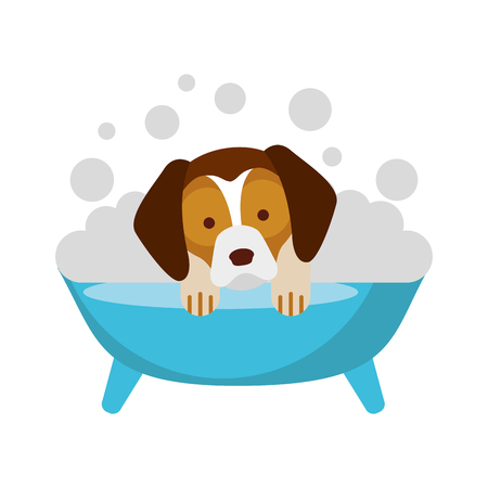 cute Dog bathing in the tub vector illustration designのイラスト素材