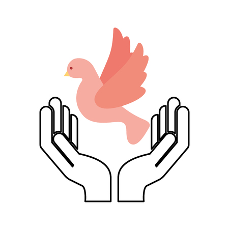 hands human with cute dove flying icon vector illustration designのイラスト素材