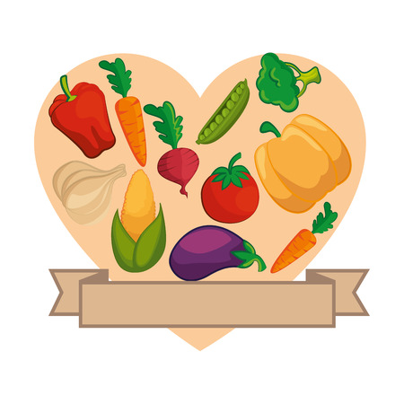 frame in heart shape with vegetables icon over white background colorful design vector illustrationのイラスト素材