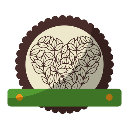 seal stamp with leaves in heart shape icon over white background vector illustrationのイラスト素材