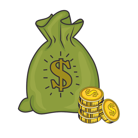 money sack and coins  icon over white background vector illustrationのイラスト素材
