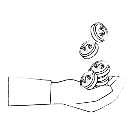 hand with money coins icon over white background vector illustrationのイラスト素材