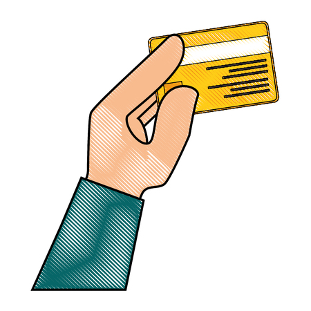 hand holding a credit card icon over white background vector illustrationのイラスト素材