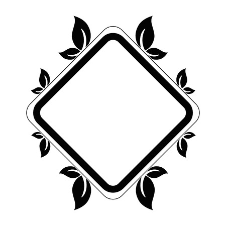 decorative rhombus frame with leaves around icon over white background vector illustrationのイラスト素材