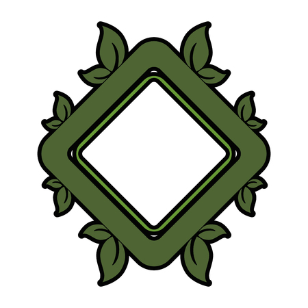 decorative rhombus frame with leaves around icon over white background colorful design vector illustrationのイラスト素材
