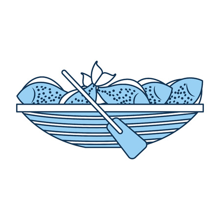 Fishing canoe with fish vector illustration designのイラスト素材